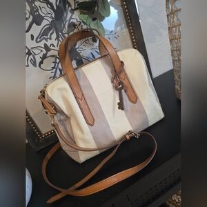 Fossil Women's Neutral Striped Sydney Satchel Crossbody Bag